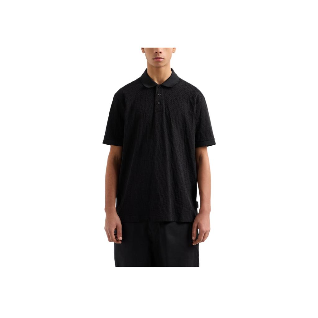 Armani Exchange SS25 Letter Jacquard Button Short Sleeve Polo Shirt Men Polo Shirts Black XM000477-AF10337-FC013