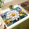 Oil Painting Style Floral Water-Absorbent, Stain-Resistant Kitchen Mat – Heat Insulation, Wear-Resistant, Easy-Clean Draining Mat