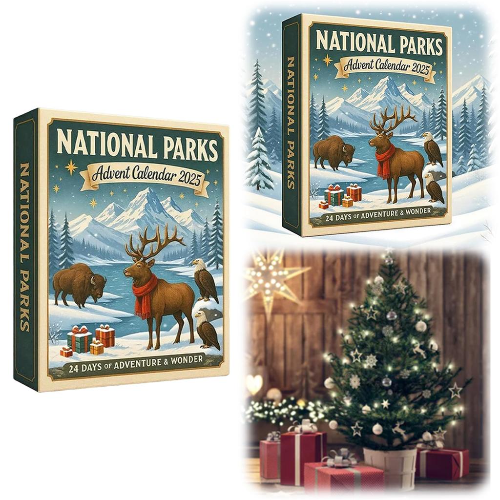 National Parks Advent Calendars 2025, 24 Days Christmas Countdown Calendar, 2D Flat Acrylic National Parks Wildlife Landscapes Ornaments Gift