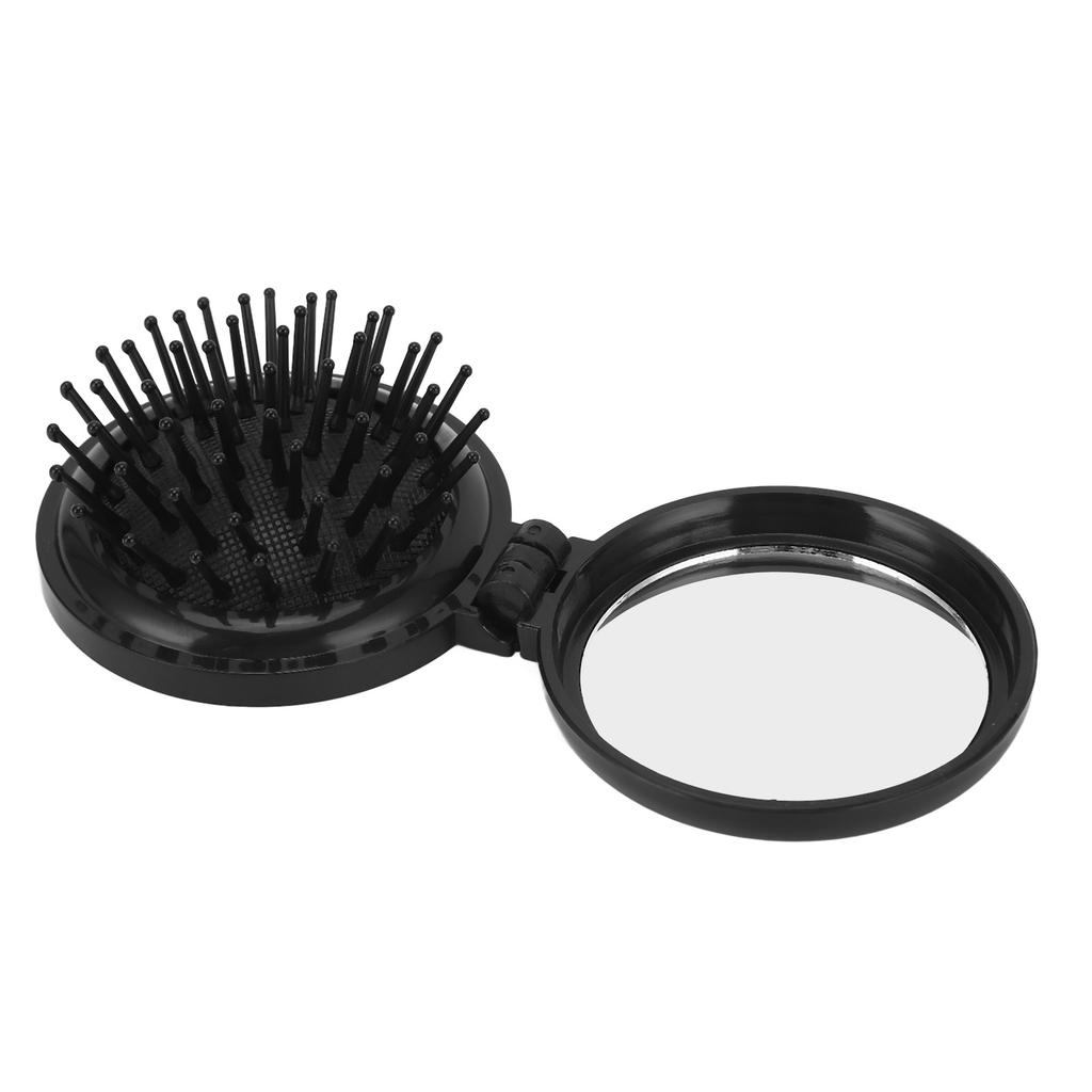 Mini Folding Mirror Hair Brush Home Travel Portable Round Pocket Cushion Hair Brush for Straight Curly Hair