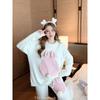 Winter Female Rabbit Pajamas Set Coral Velvet Warm, Comfortable and Sweet Outdoor Home Wear