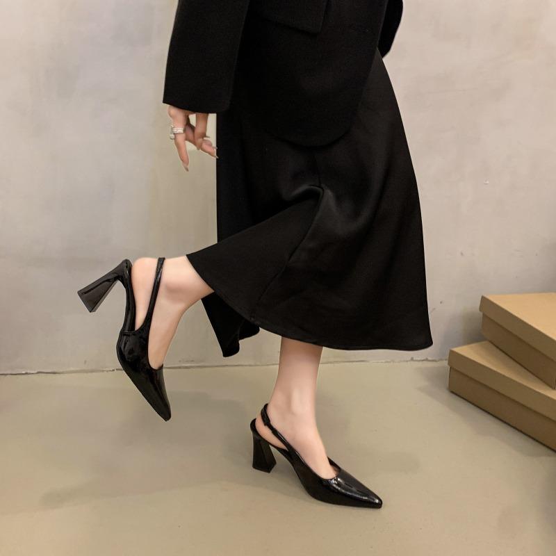 Long Leg Muse~ Temperament Bag Head Empty Sandals Women's Summer New Pointed Fashion Thick High Heels Single Shoes