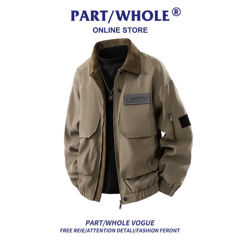 Men s Retro Corduroy Patchwork Bomber Jacket 2XL