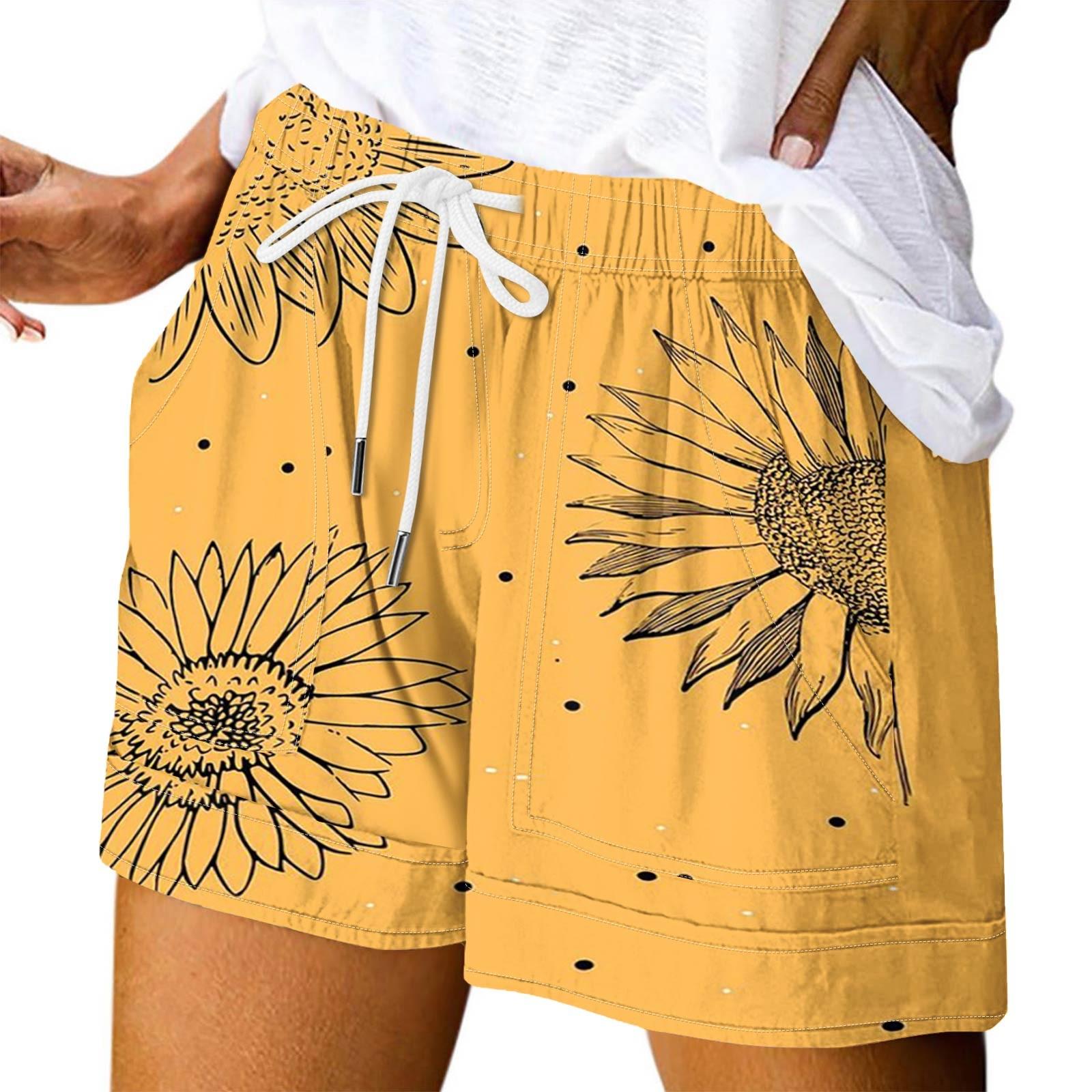 

Женские повседневные летние эластичные пляжные шорты с принтом повседневные шорты XL жёлтый