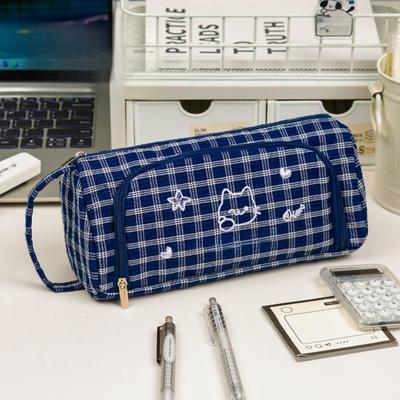 Large Capacity Stationery Pouch Handheld Design Pencil Holder Embroidered Pencil Case  For Students