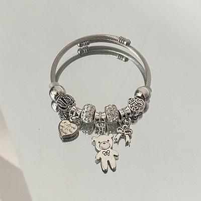 Antika Boncuklu Charm Bilezik Ayı Kolye Kalpler Aşk Ayarlanabilir Bilezik Bilezik Kadınlar Diy Takı Hediye