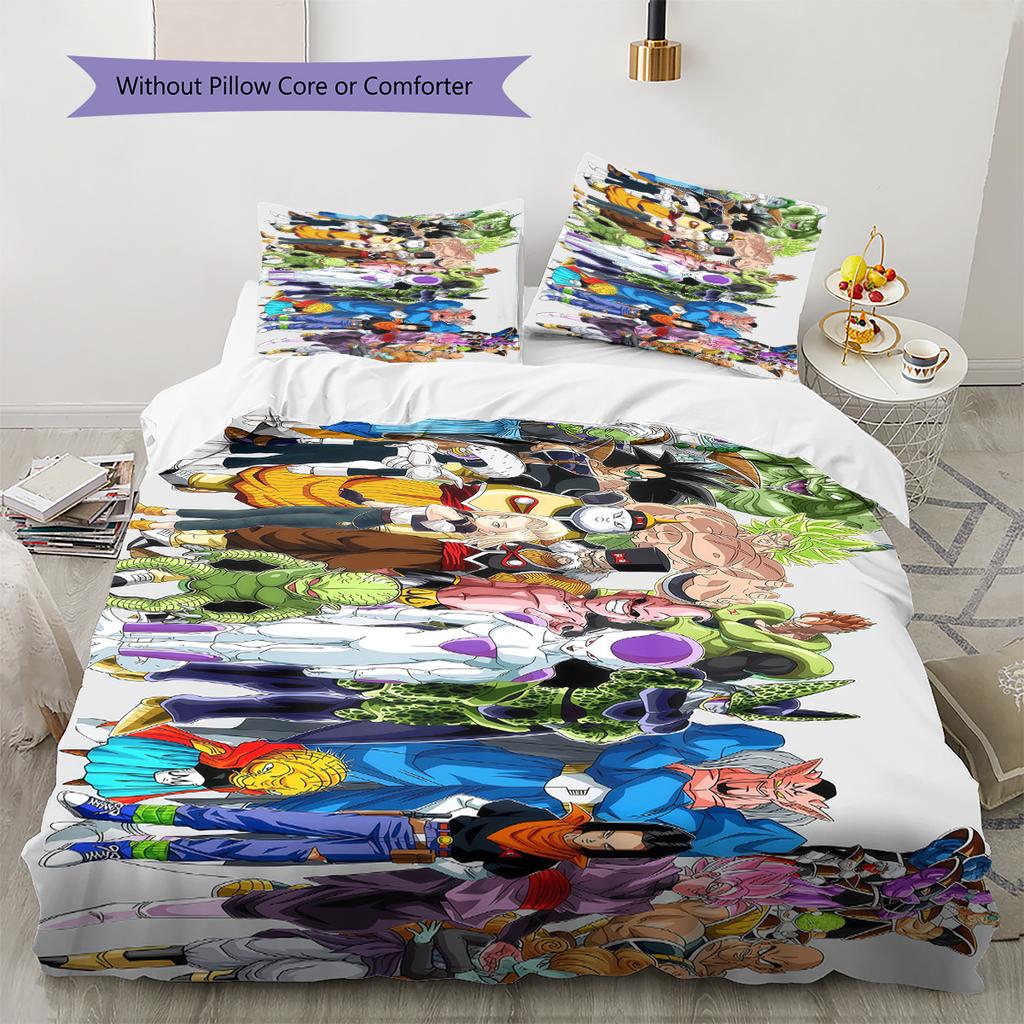 Son Goku Pattern Bedding,Quilt Set Quilt Cover Pillowcase Home Birthday Gift (1 * Duvet Cover + 2 * Pillowcase, Without Core)