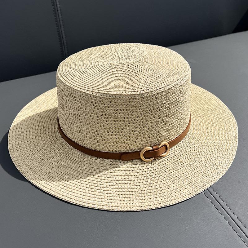 Flat top sunshade straw hat women's straw hat casual wind summer sun protection seaside vacation photo beach hat