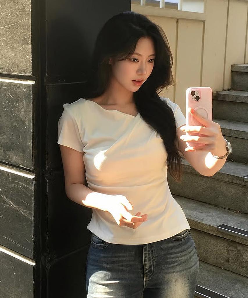 GENERALIDEA Drape Shirred Jersey Blouse [Off White] / Gf2Lts527