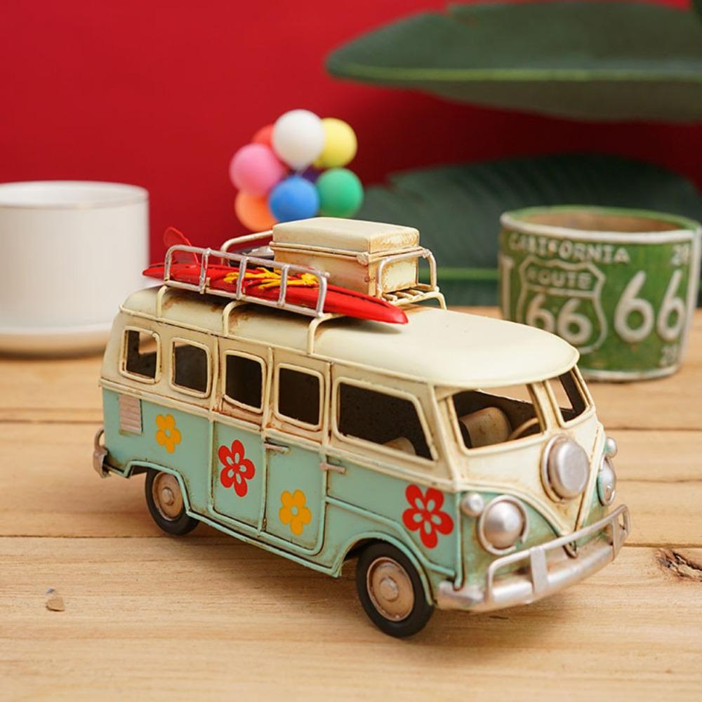 Large Campervan Model Retro Desktop Decoration Camper Van Model Metal Gift Iron Art Bus Piggy Bank Photography Props