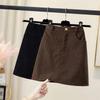 2026 Autumn/Winter Plus Size Corduroy High Waist A-line Black Short Skirt