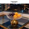 European High-Footed Glass Fruit Plate with Brass Base - Luxurious Retro Snack Dish for Living Room