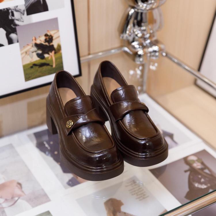 Women's 2025 British Style Loafers - Versatile Thick Sole Slip-on Leather Shoes for Spring & Autumn