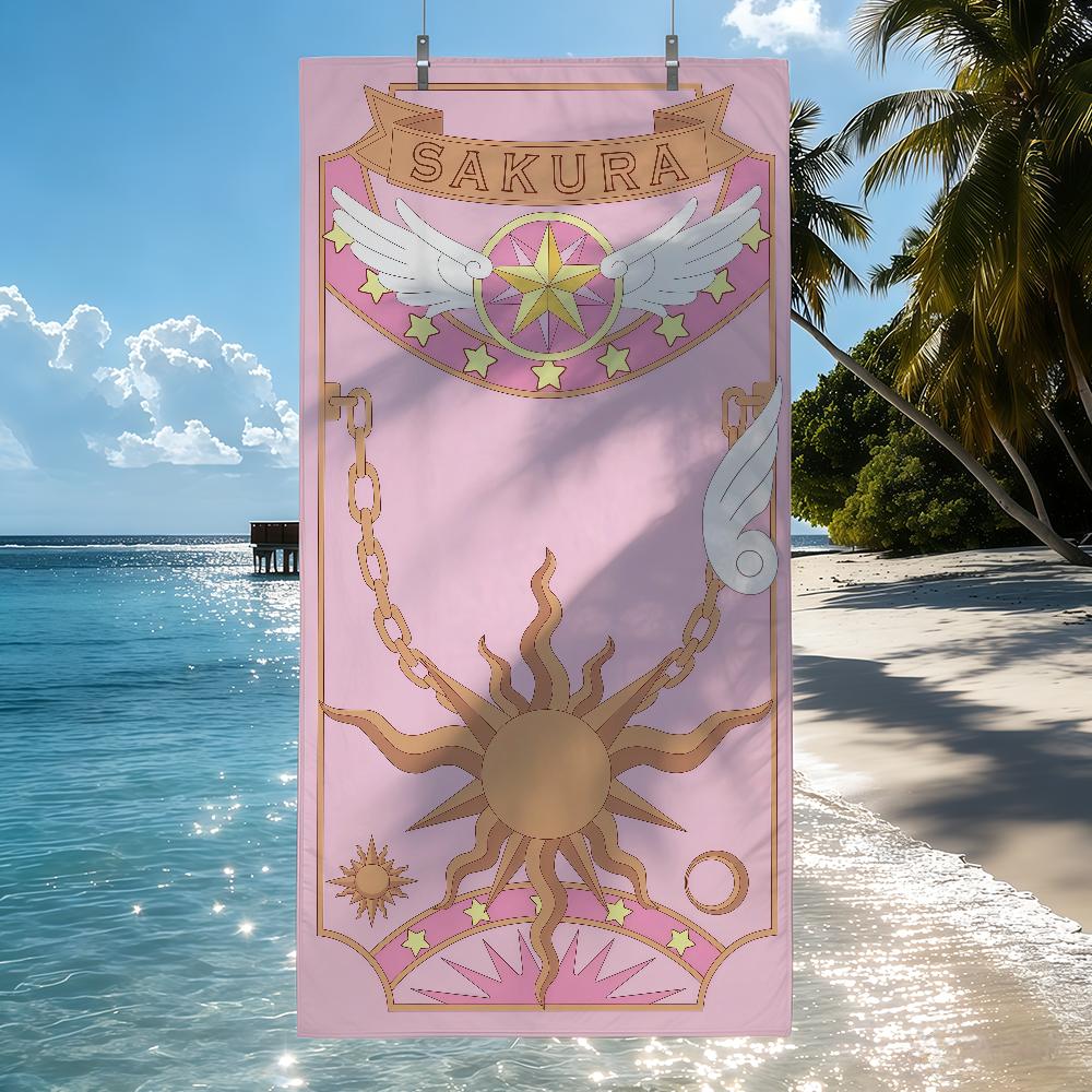 

Розовое Аниме Девочки Cardcaptor Sakura Полотенце Быстросохнущие Пляжные Полотенца Подходят Для Бассейнов Кемпинга Йоги И Тренажерного Зала W30*H60(CM)