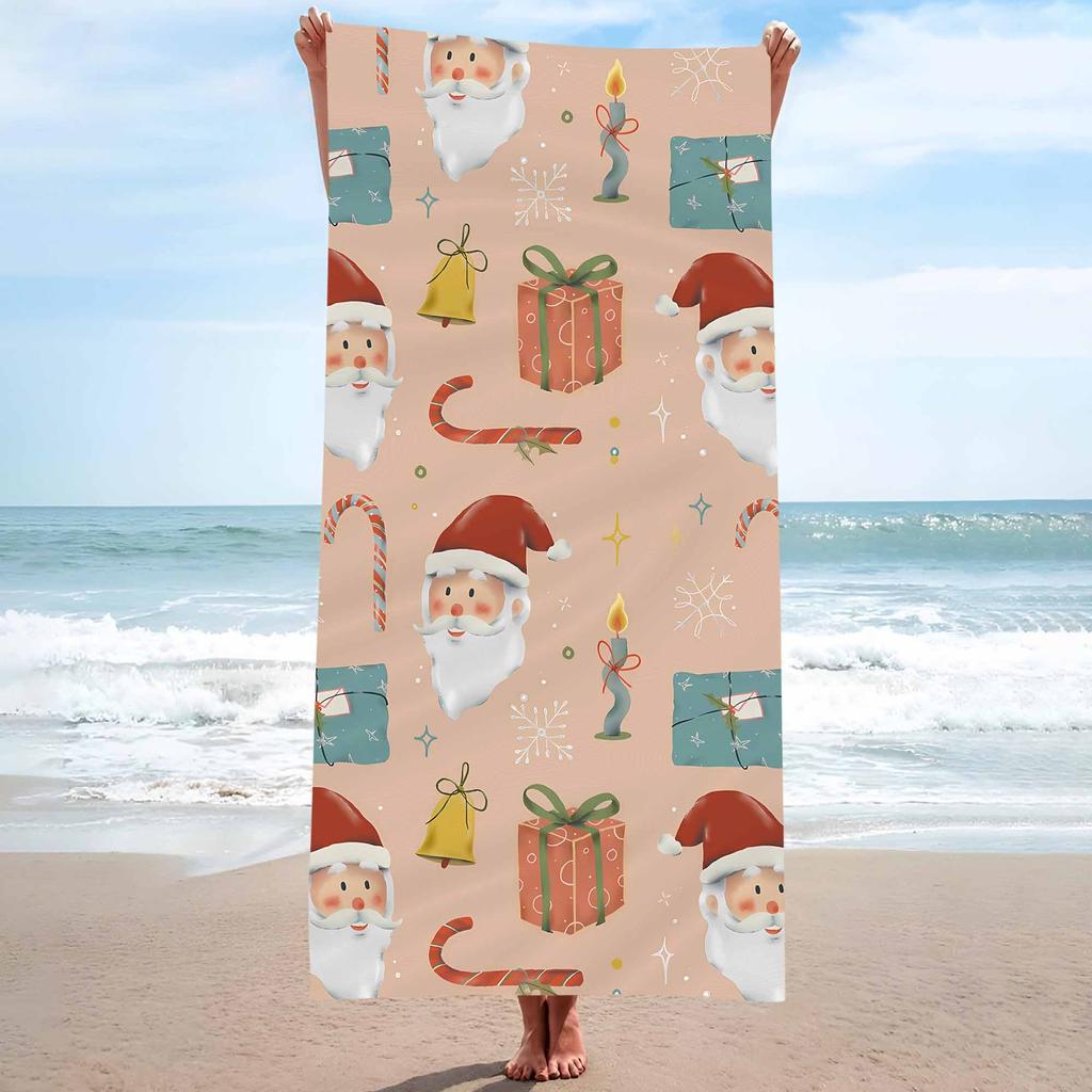 Merry Christmas Santa Claus Background Cute Single sided Printed Beach Towel Home Decoration Bath Towel 75x150cm Bathroom