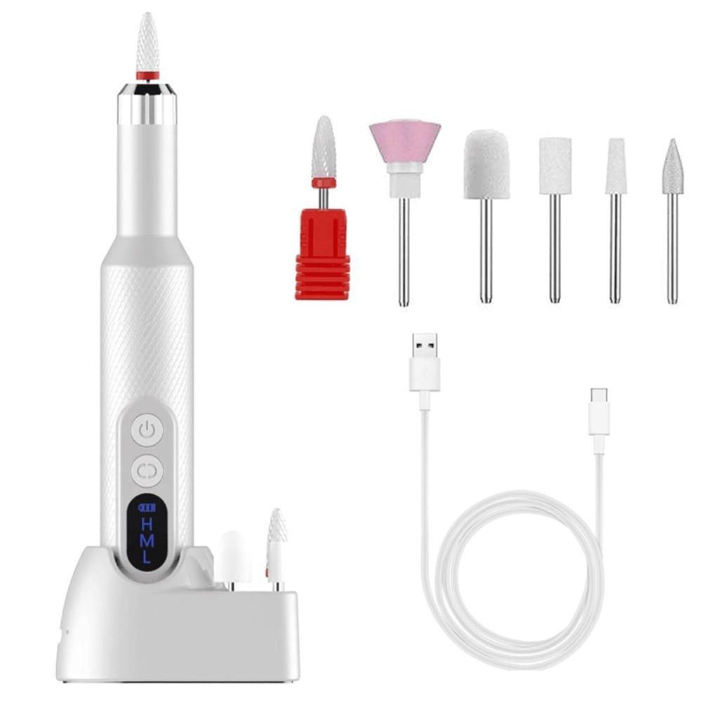 Portable Nail Drill Electric File Rechargeable Nail File with Bits for Acrylic Gel Removing Nails for Manicure Salon Home
