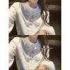 Maglione lavorato a maglia da donna girocollo con perline a forma di farfalla