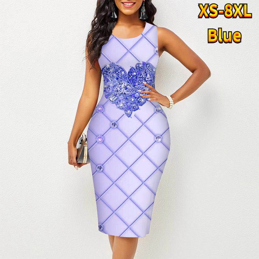 

Женское платье Sling Summer Grid Love Print Dresses Tight без рукавов Slim Fit Sexy Fashion Top Clothing XXL синий