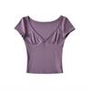 V-neck Slim-fitting Short-sleeved T-shirt Women's Summer New American Spice Girl Style Solid Color Thin Short Bottoming Shirt Top