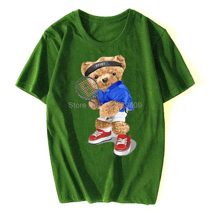

Теннисная футболка с медведем для бадминтона для женщин унисекс, новая хлопковая футболка с рисунком медведя, Camisa, забавная футболка с рисунком хмеля 3XL