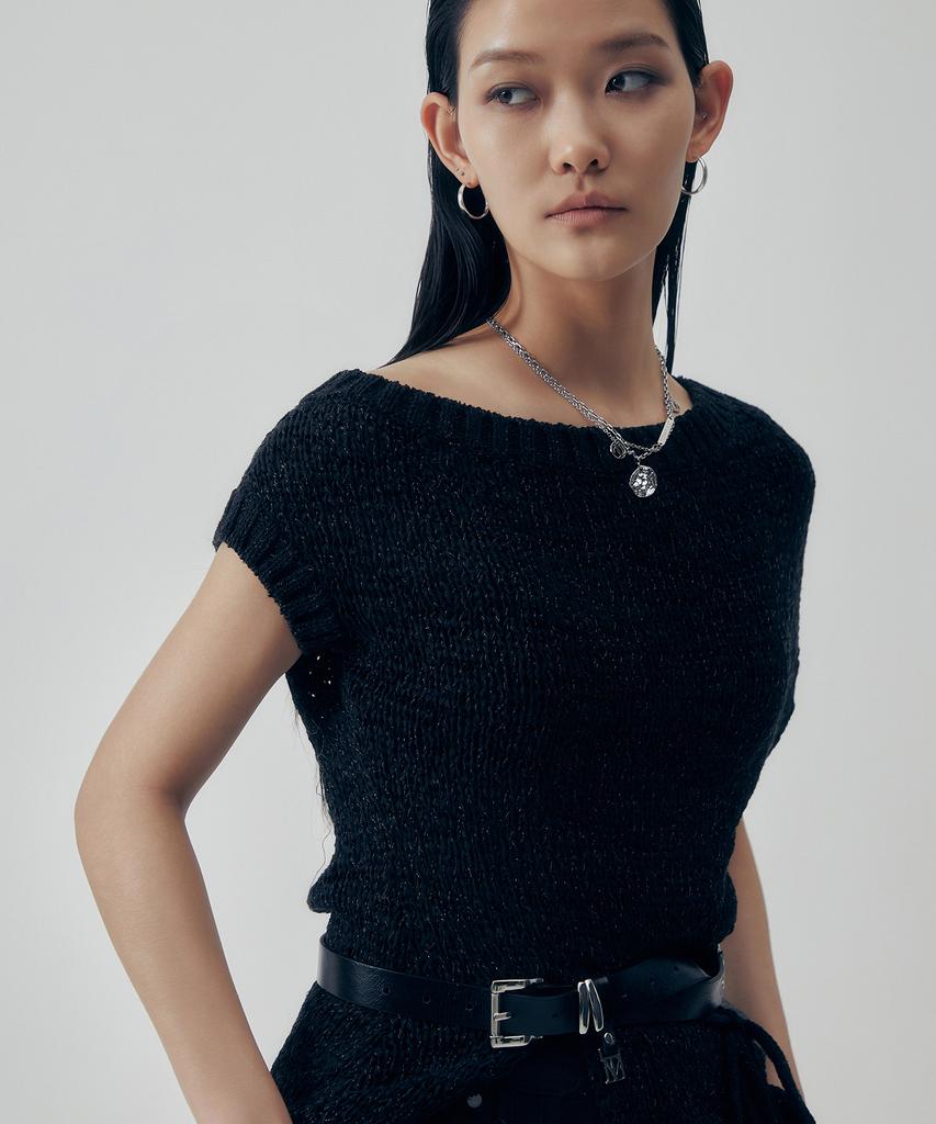 Teulimingbeodeu Slit Tassel Knit [ Black ]