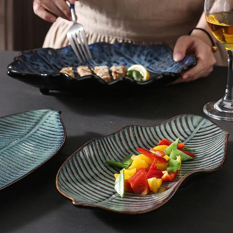 Ceramic Tableware Irregular Leaves Dinner Plate Decorations Sushi Dish Home Restaurant Large Fish Plate Dishes and Plates Sets
