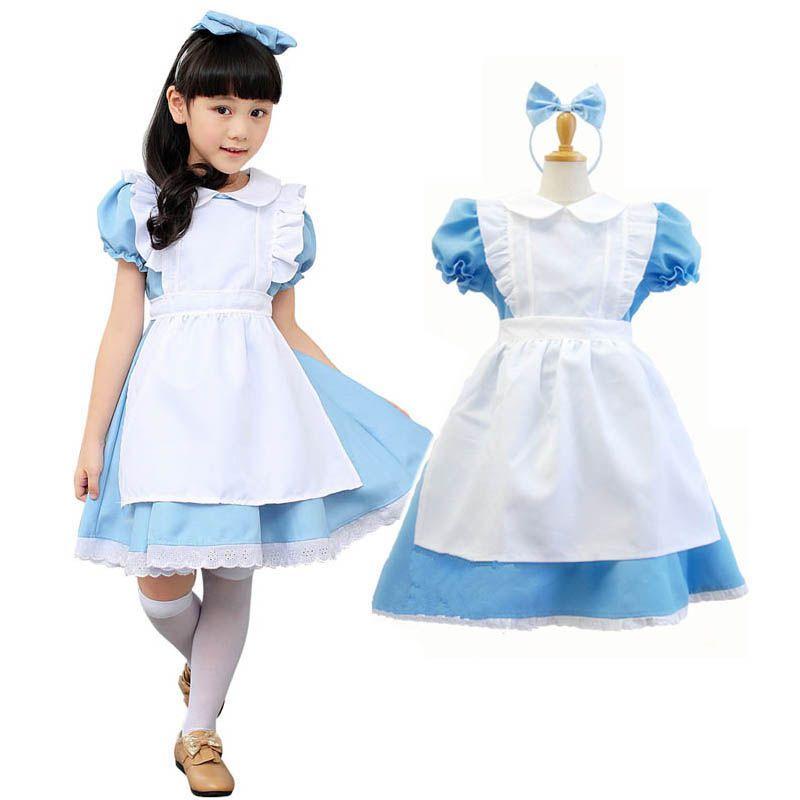Wonderland Alice In Costume Halloween Maid Kids Lolita Fancy Cosplay Dress