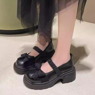New Spring and Summer Platform Mary Jane Small Leather Shoes Women's High Heel with Skirt Bow Thick Documentary