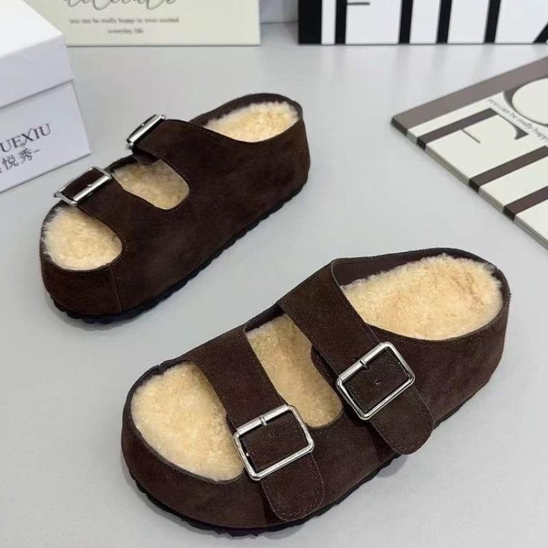 Fashion Platform Suede Women Fur Slippers 2025 Autumn Fashion Buckle Shoes Designer Slingback New Trends Slingback Shoes Casual Zapatos