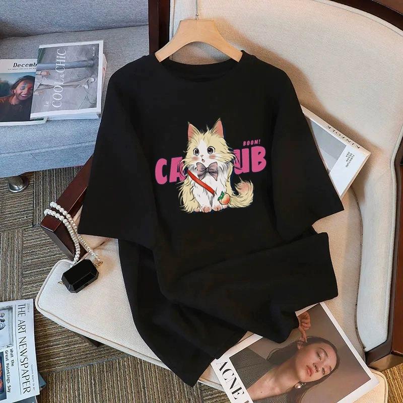 Tricou cu mânecă scurtă din bumbac pur, alb, pentru femei, de vară, nou, de dimensiuni mari, design lejer, imprimat, subțire, cu mânecă jumătate