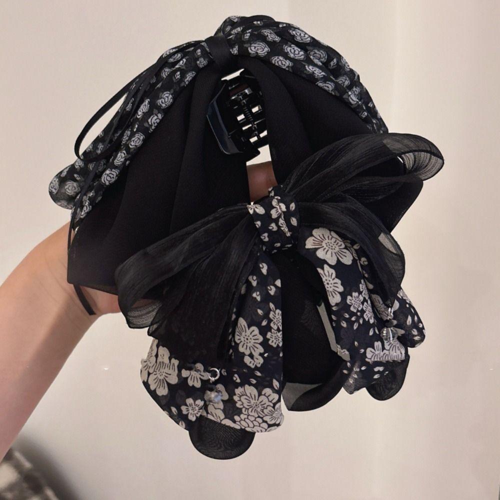Grab Clip Chiffon Bowknot Hair Clip Floral Flower Hairpin Large Size Bow Ribbon Hair Claw  Travel