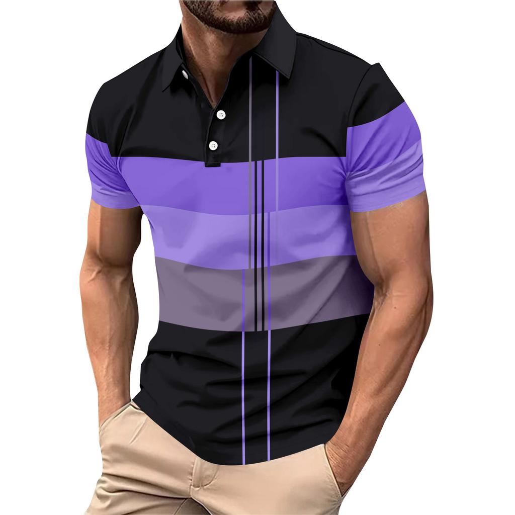 Striped color blocking print - Men's casual short sleeved T-shirt