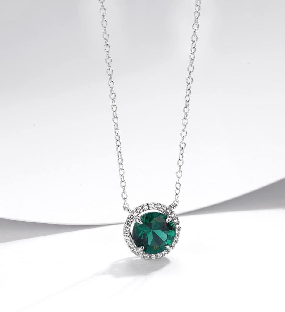 S925 Sterling Silver Women's Diamond and Cultured Emerald Pendant Necklace – Elegant for Daily Commute or Festival Gift