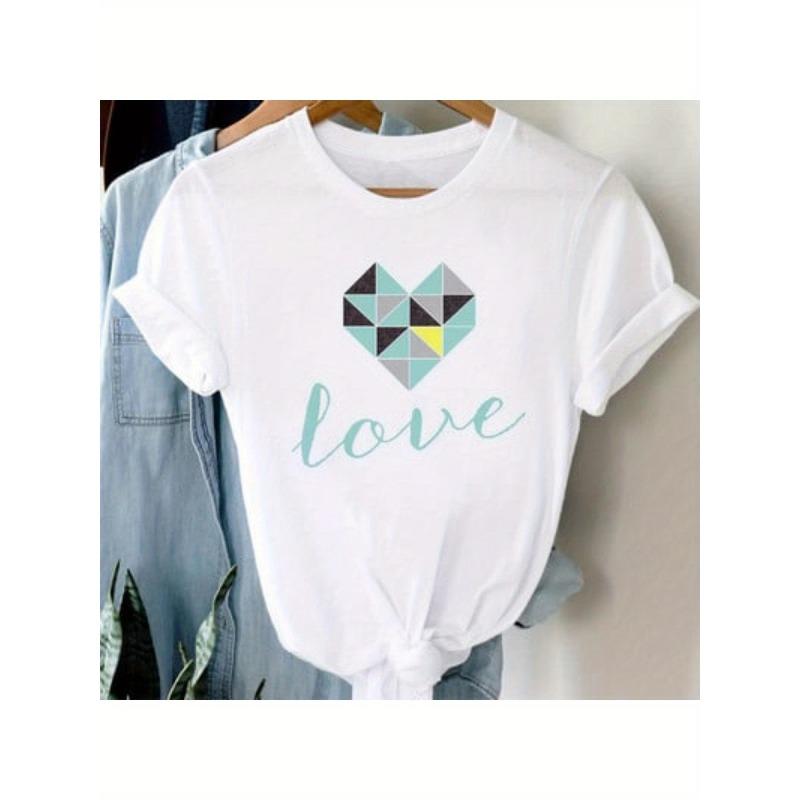 Women s Fashion Letter Print T-Shirt Crew Neck Soft Pure Cotton Minimalist Casual Daily Top S белый