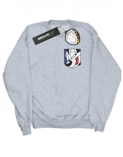 Looney Tunes Moletom feminino/feminino Pepe Le Pew Face com bolso falso M cinzento