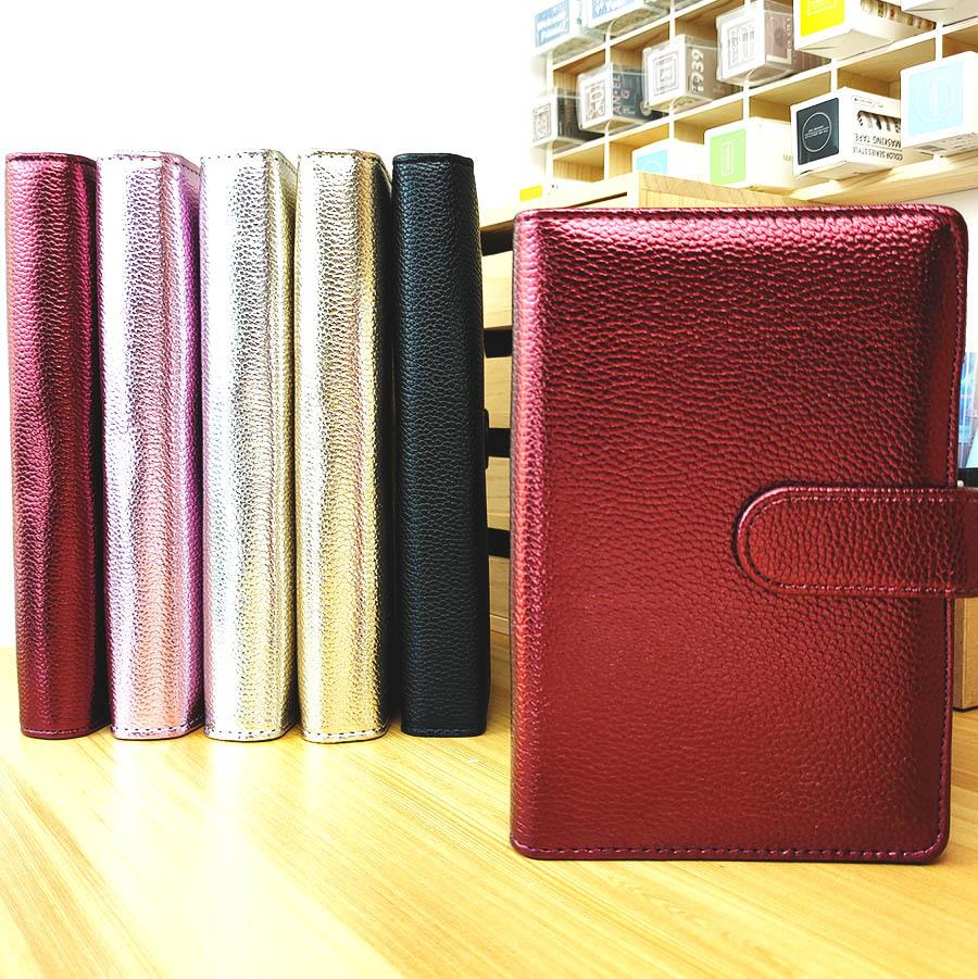 A5 A6 Metallic Texture PU Leather DIY Binder Photocards Collect Book Diary Agenda Planner Cover Stationery