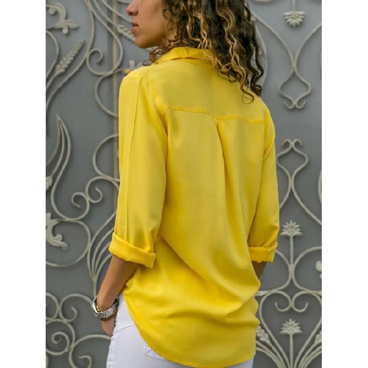 Damen Elegante Einfarbige Chiffonbluse Frühling Sommer Lässig Langarm V-Ausschnitt Locker geschnittenes Hemd Büro Dame Tuniken Übergroße Oberteile 2026