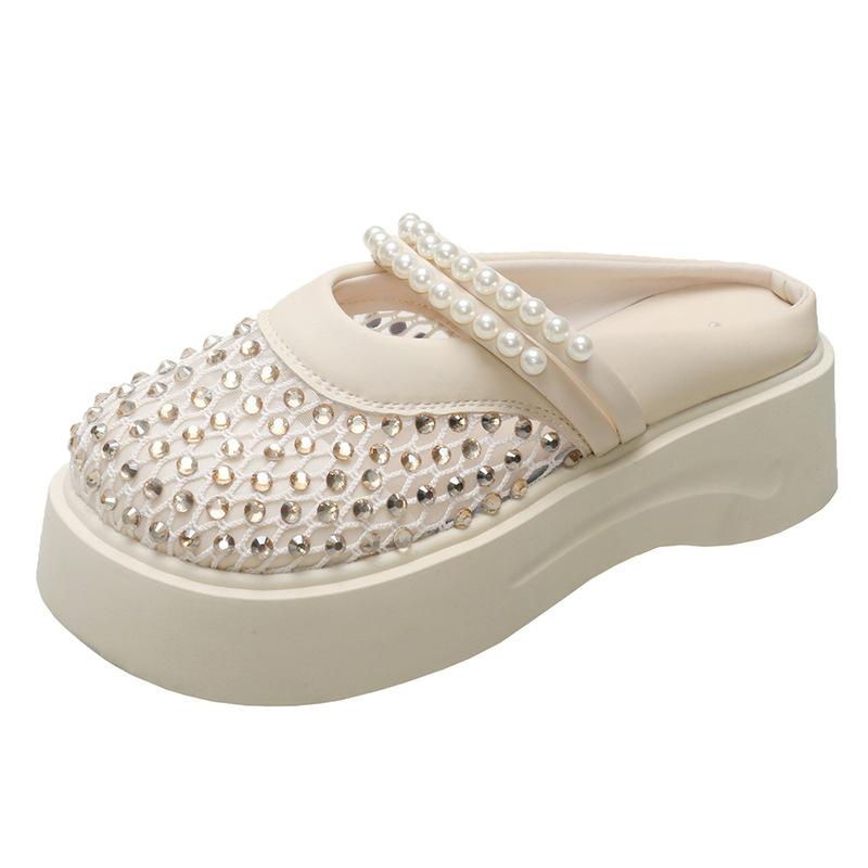 Summer One-pedal Bag Head Slippers Women Wear Breathable 2025 New Casual Fashion Thick Bottom Non-slip Semi-drag Versatile