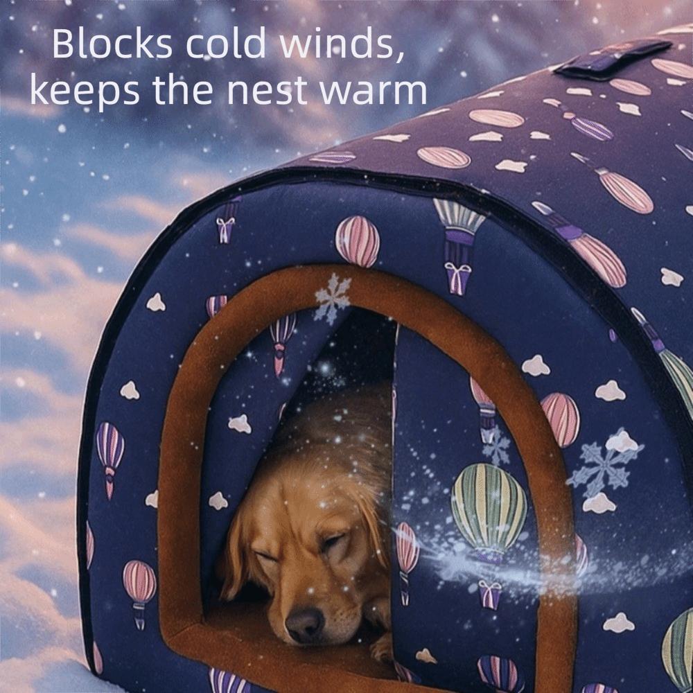 Anti-Slip Waterproof Dog House Plush Warm Cat Sleeping Cave Star Print Pet Sleeping Nest Winter