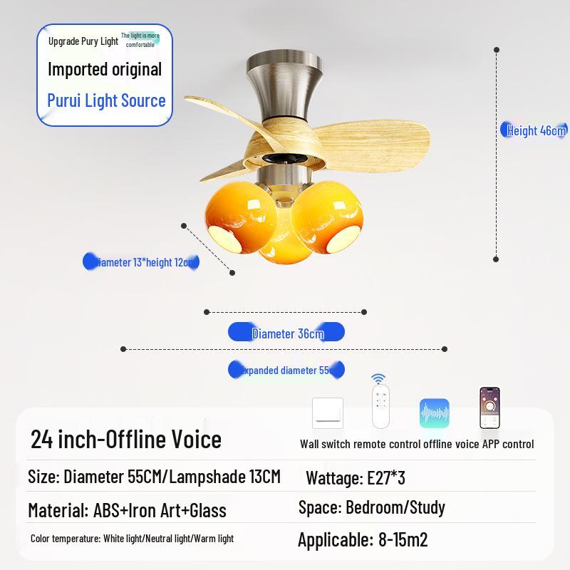 

Silent Retro Mid-Century Small Ceiling Fan with Light - Ideal for Bedroom, Home Décor, and Restaurant Chandelier.