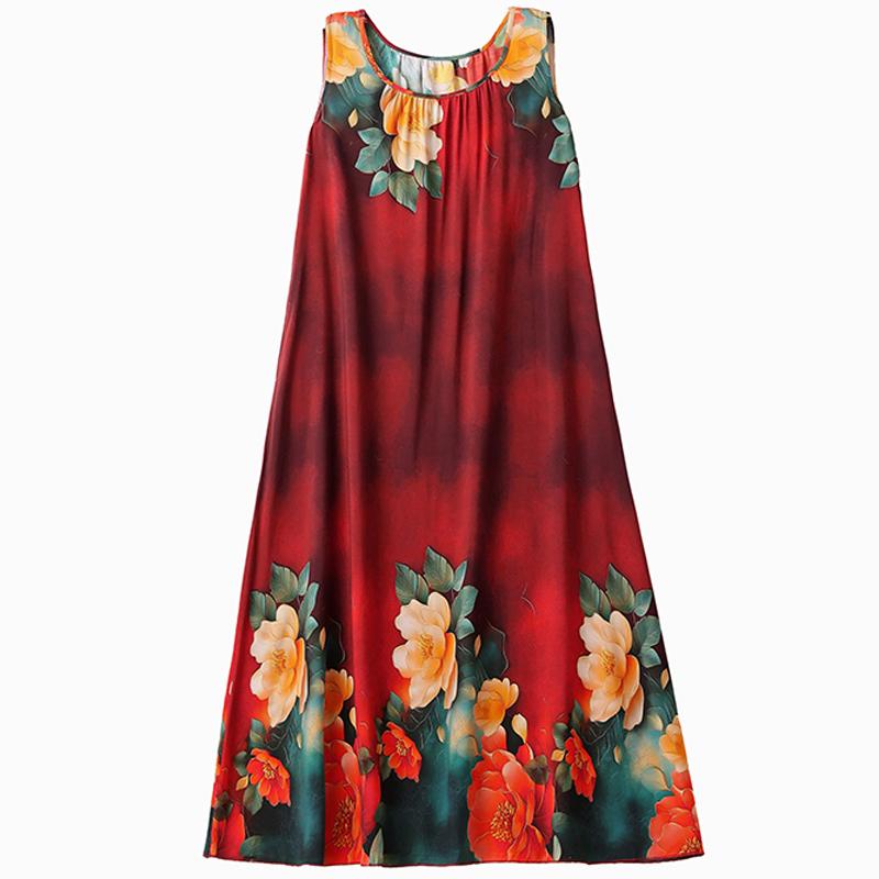 Damen Sommerkleid Vintage Kleidung Lässig Ärmellos Lange Kleider