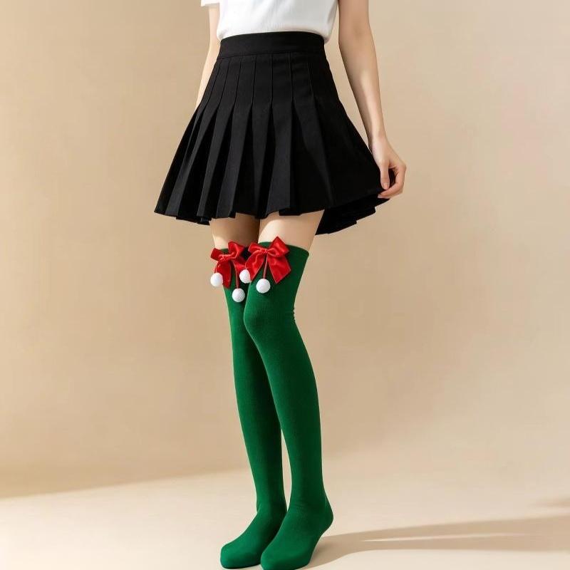 Christmas Striped Over Knee Thigh High Stockings 1 Pair Soft Socks for Women Xmas Party Favor Gift Option