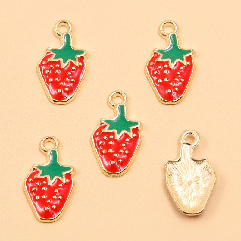 Gold Drip Oil Alloy Fruit Pendant Charms: Strawberry, Grape, Cantaloupe for Keychains & Necklaces 1 piece