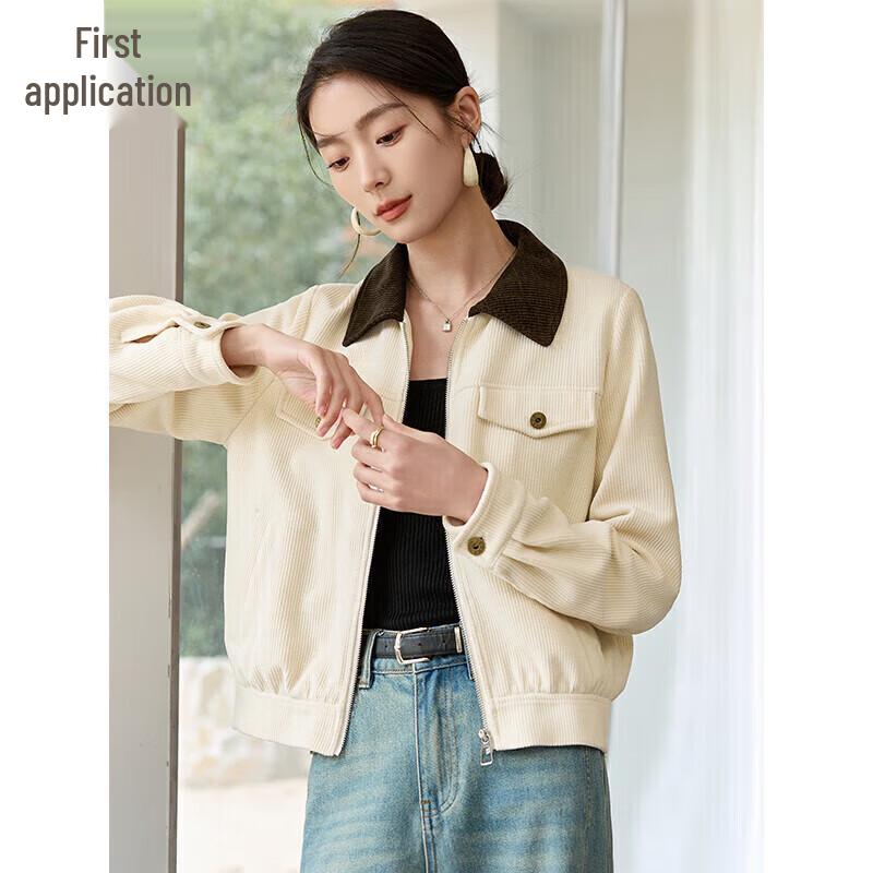 

Chushen Retro Corduroy Short Jacket with Contrast Collar M