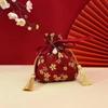 Stripe Canvas Flower Drawstring Bag Sakura Wedding Candy Bag Portable Ribbon Bow Wrist Bag  Party