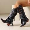 Fashion New Autumn Winter Women Boot Fashion Embroidered Western Denim Boots for Women Chunky Heel Tassels Mid-calf Boots Ladies Shoes