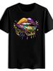 T-shirt Lip Mask Print | Casual Crew Neck Short Sleeve