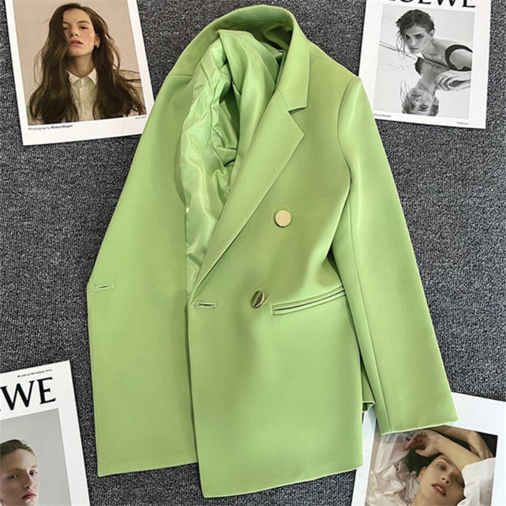 Women's Notched Collar Long Sleeve Blazer Loose Fit Casual Office Jacket Solid Color Single Breasted Pocket Outerwear