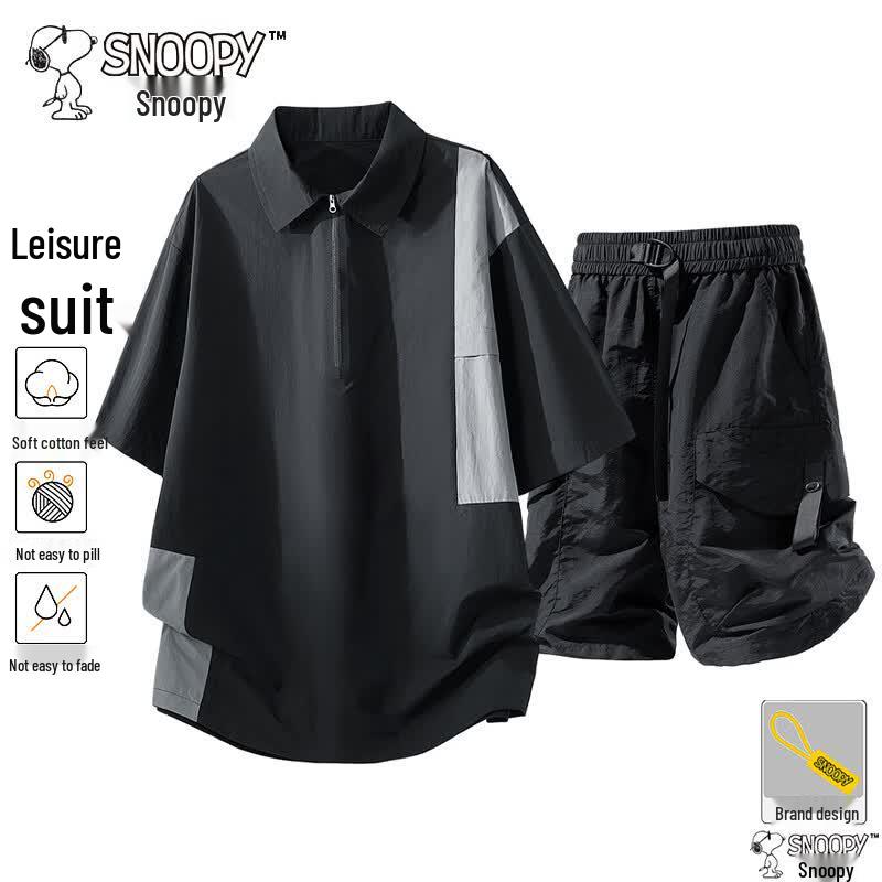 Snoopy Men s Ice Silk T-shirt & Shorts Set L