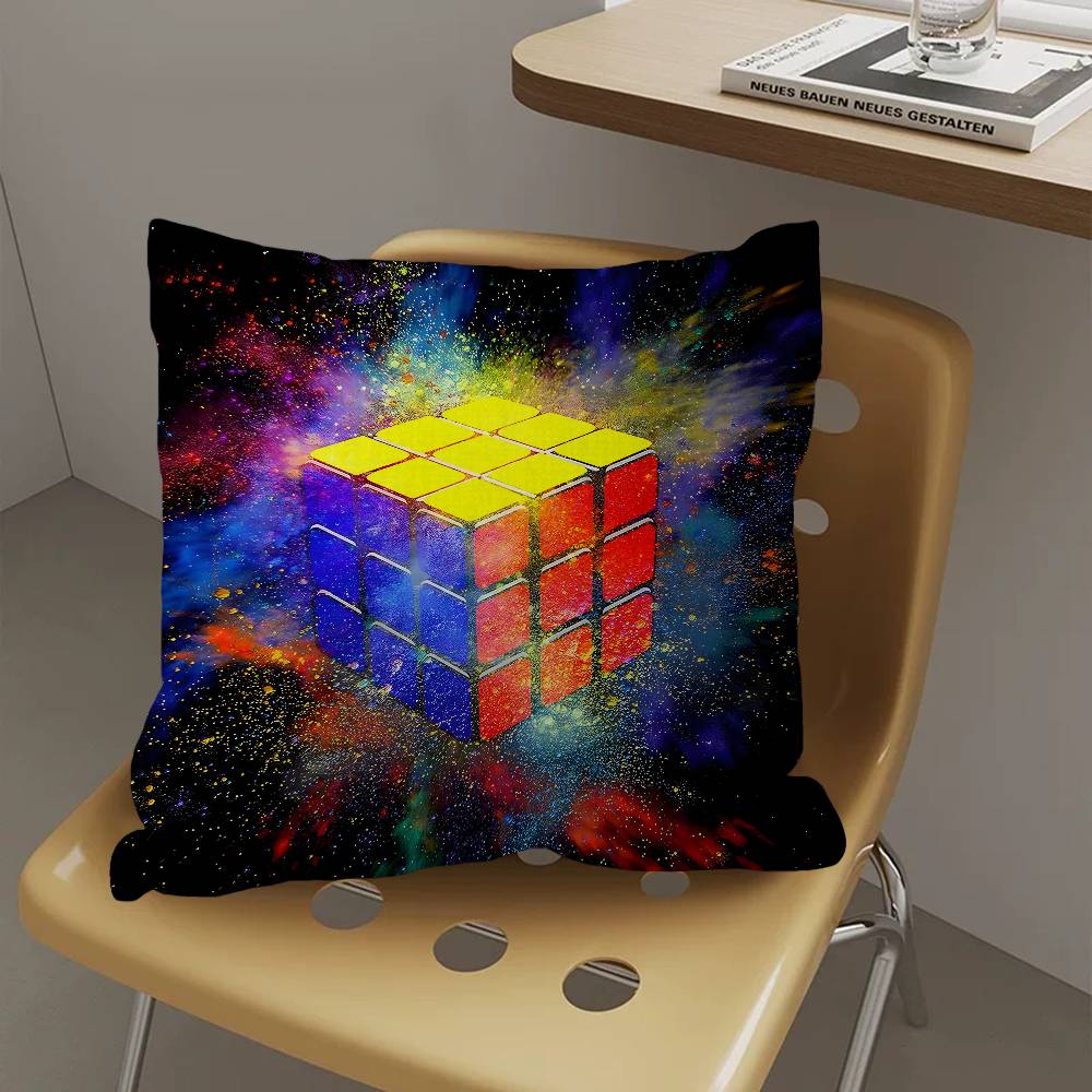 Car Living Room Sofa Cushion Cover Rubik'S Cube Cartoon Pattern Cushion Cover Luxury Home Decoration Pillow Cover